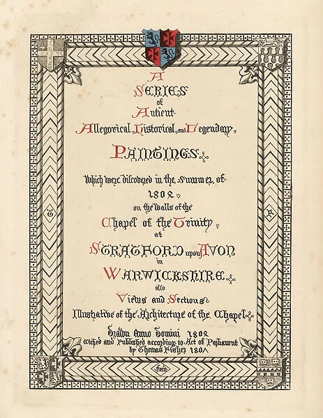 Calligraphic title page in black and red
