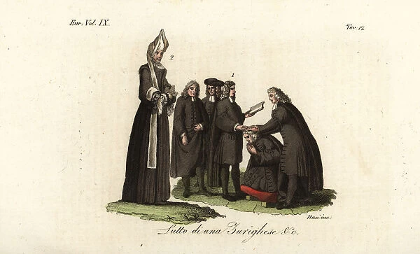Calvinist priests laying hands on a man, Switzerland