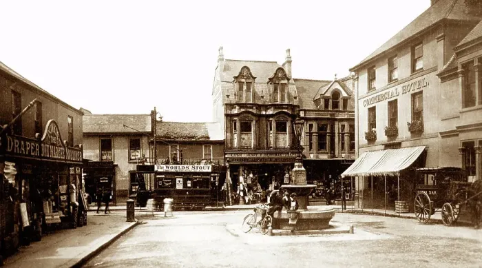 Framed Print : Camborne Commercial Square early 1900s Framed Print : Camborne Commercial Square early 1900s