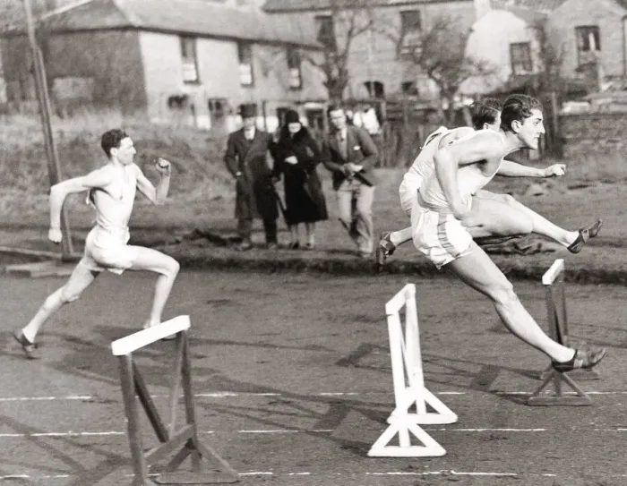 Framed Print : Cambridge University sports final - the hurdles, 1933 Framed Print : Cambridge University sports final - the hurdles, 1933