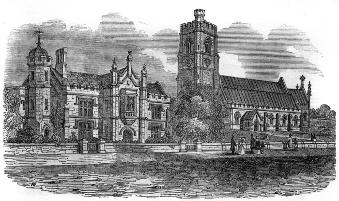 Framed Print : The Camden Town railway: Homerton parsonage and church, 1851 Framed Print : The Camden Town railway: Homerton parsonage and church, 1851