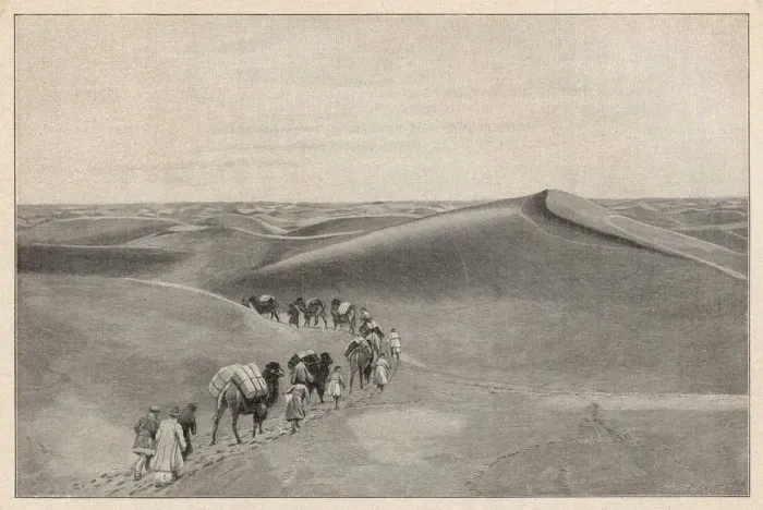 Framed Print : Camel train in Central Asian desert Framed Print : Camel train in Central Asian desert