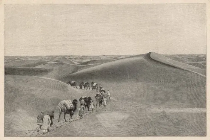 Framed Print : Camel train in Central Asian desert Framed Print : Camel train in Central Asian desert