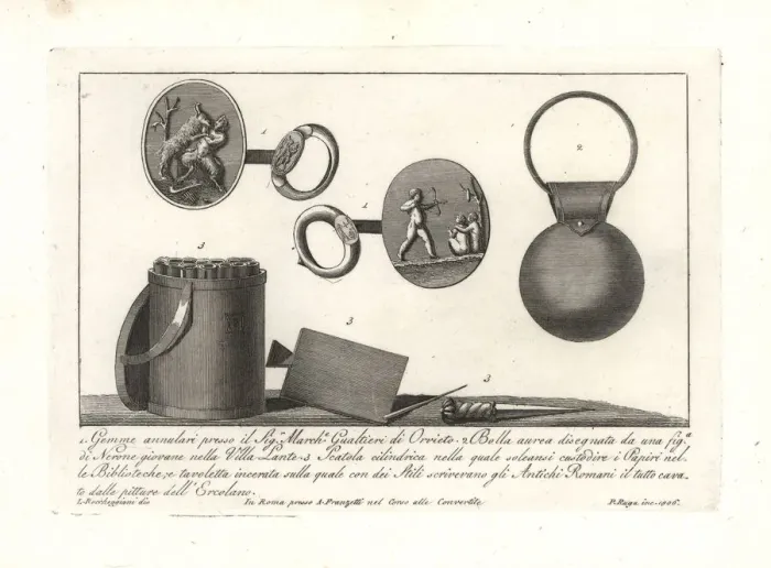 Framed Print : Cameo rings, gold bauble and writing tools Framed Print : Cameo rings, gold bauble and writing tools