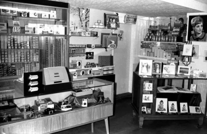 Framed Print : Camera and photography shop interior, Walton, Essex Framed Print : Camera and photography shop interior, Walton, Essex