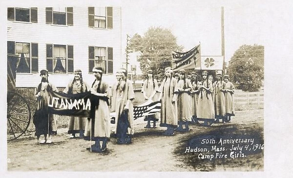 Camp Fire Girls on parade, Hudson, Massachusetts, USA