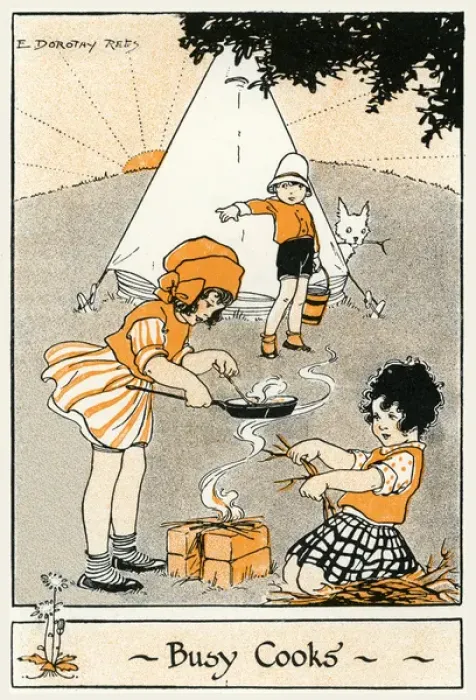 Framed Print : Camping. Cooking a meal over a camp fire. Date: circa 1935 Framed Print : Camping. Cooking a meal over a camp fire. Date: circa 1935