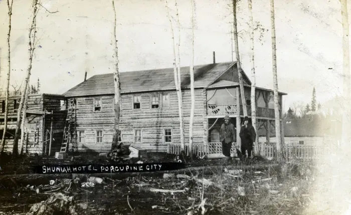 Framed Print : Canada - Ontario - Mining Town - Porcupine City - Shuniah Hotel with two guests Framed Print : Canada - Ontario - Mining Town - Porcupine City - Shuniah Hotel with two guests