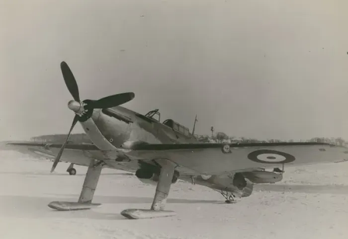 Framed Print : Canadian Hawker Hurricane XII, 5624, fitted with skis Framed Print : Canadian Hawker Hurricane XII, 5624, fitted with skis