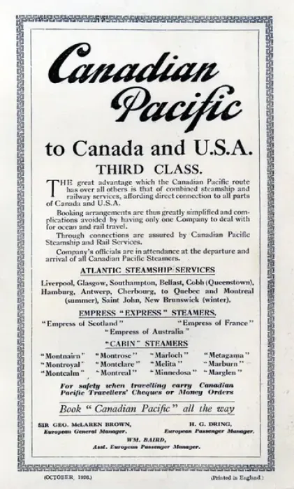 Framed Print : Canadian Pacific to Canada and USA, Third Class Framed Print : Canadian Pacific to Canada and USA, Third Class