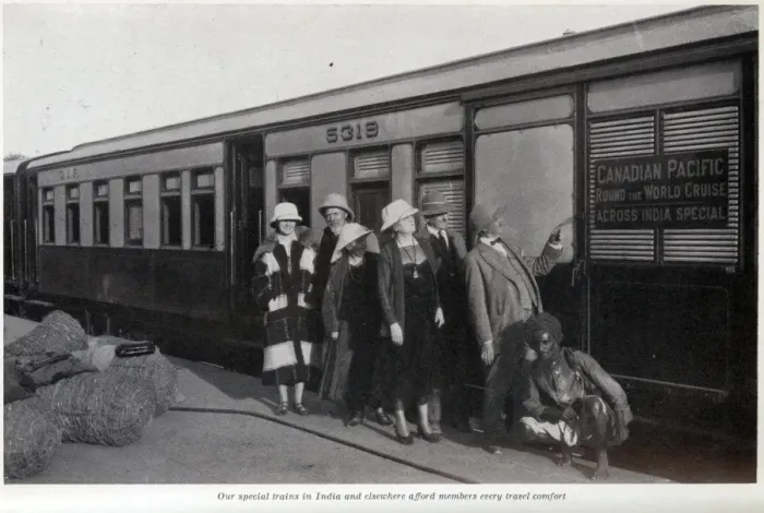 Framed Print : Canadian Pacific cruise passengers with train in India Framed Print : Canadian Pacific cruise passengers with train in India