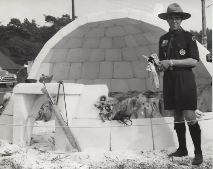 Framed Print : Canadian scout leader with igloo Framed Print : Canadian scout leader with igloo