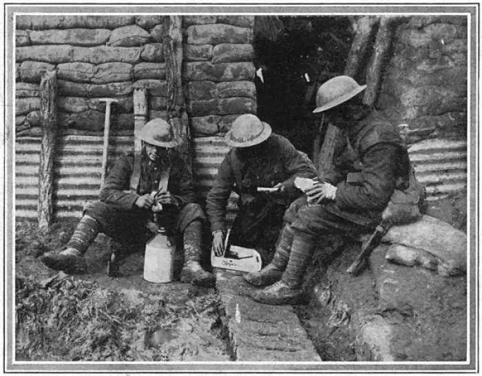Framed Print : Canadian soldiers eating lunch in a trench Framed Print : Canadian soldiers eating lunch in a trench