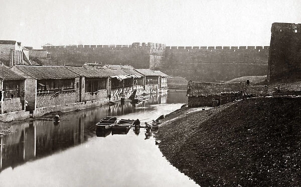 Canal and city walls, Shanghai, China, circa 1870s