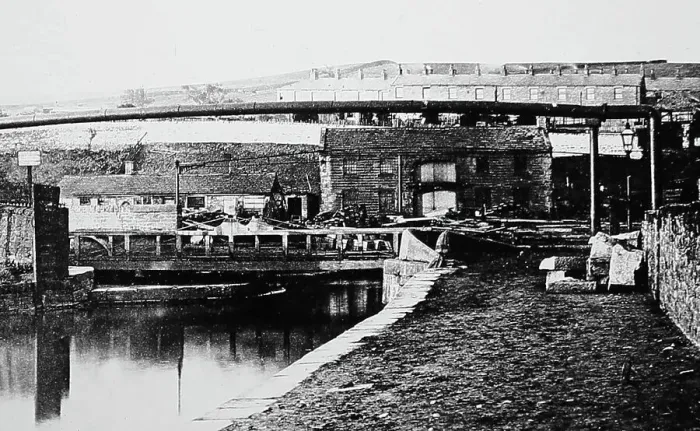 Framed Print : Canal, Finsleygate, Burnley, Lancashire, early 1900s Framed Print : Canal, Finsleygate, Burnley, Lancashire, early 1900s