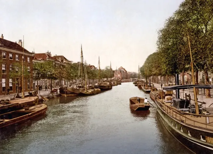 Framed Print : Canal in The Hague, Netherlands, circa 1890s Framed Print : Canal in The Hague, Netherlands, circa 1890s