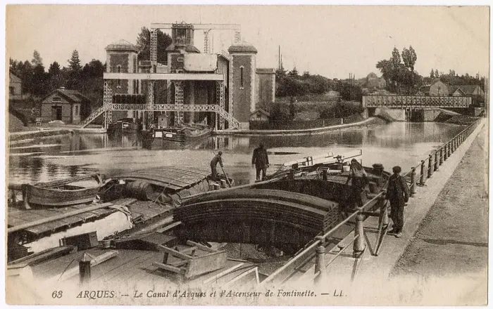 Framed Print : Canal and ornate Fontinettes lock and boat lift, Arques, Pas-de-Calais, Northern France Date: circa 1910 Framed Print : Canal and ornate Fontinettes lock and boat lift, Arques, Pas-de-Calais, Northern France Date: circa 1910