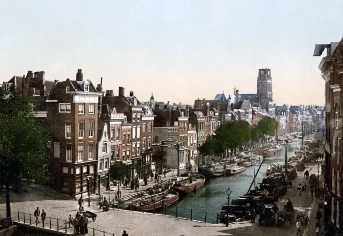 Framed Print : Canal in Rotterdam, Netherlands, circa 1890s Framed Print : Canal in Rotterdam, Netherlands, circa 1890s