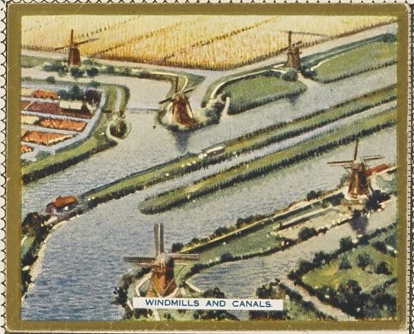 Canals from the Air. Aerial view of canals and windmills characteristic