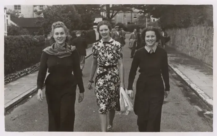 Framed Print : Candid Street snap - Three jolly young women walk down road Framed Print : Candid Street snap - Three jolly young women walk down road