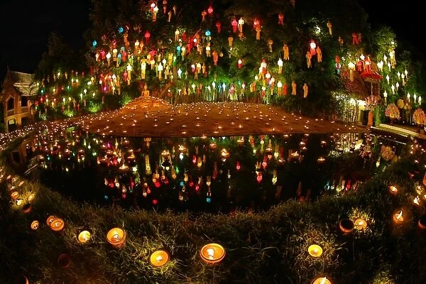 Candles and lanterns at Wat Phan Tao Temple, Chiang Mai