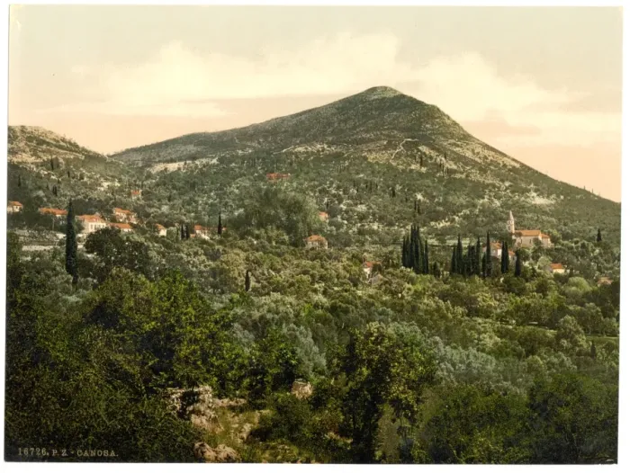 Framed Print : Canosa (i. e. Cannosa), general view, Dalmatia, Austro-Hunga Framed Print : Canosa (i. e. Cannosa), general view, Dalmatia, Austro-Hunga