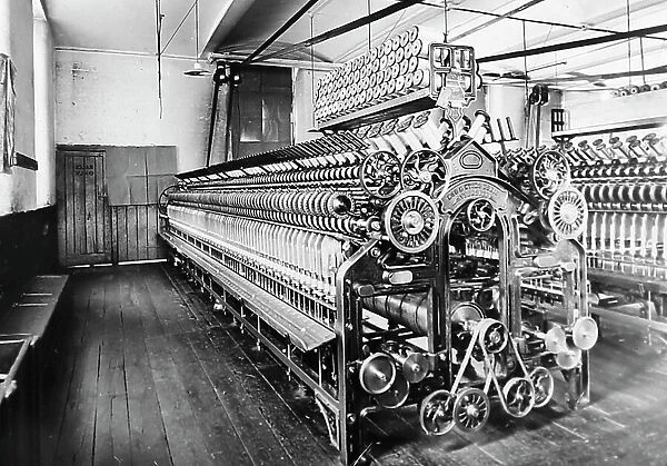 Cap Spinning Frame in a woollen mill in Bradford