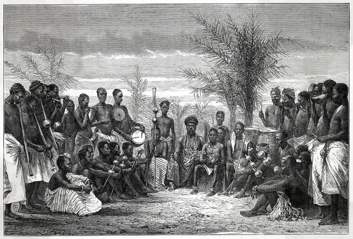 Framed Print : A Cape Coast king and his court. Date: ca 1875 Framed Print : A Cape Coast king and his court. Date: ca 1875