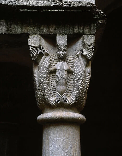 Capital depicting a siren-fish with double tail. West