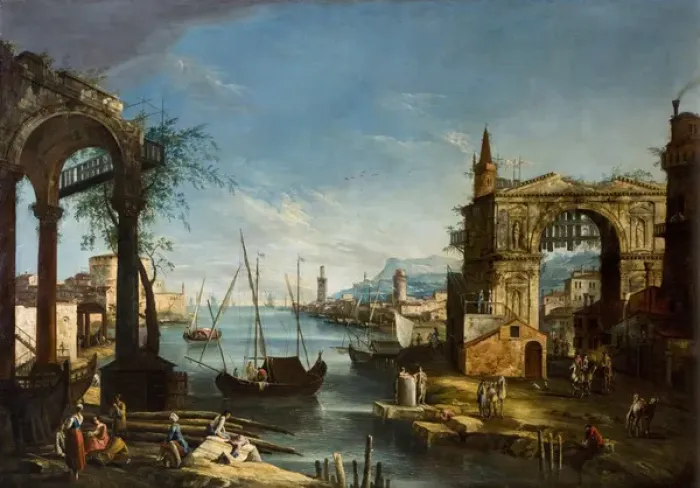 Framed Print : Capricci with Classical Ruins and a Harbour Framed Print : Capricci with Classical Ruins and a Harbour
