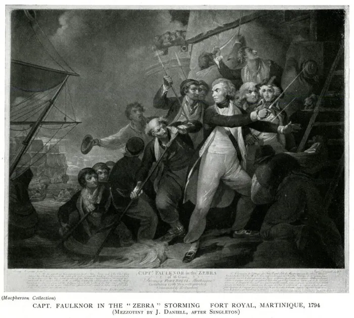 Framed Print : Capt. Faulknor Storming Fort Royal, Martinique Framed Print : Capt. Faulknor Storming Fort Royal, Martinique
