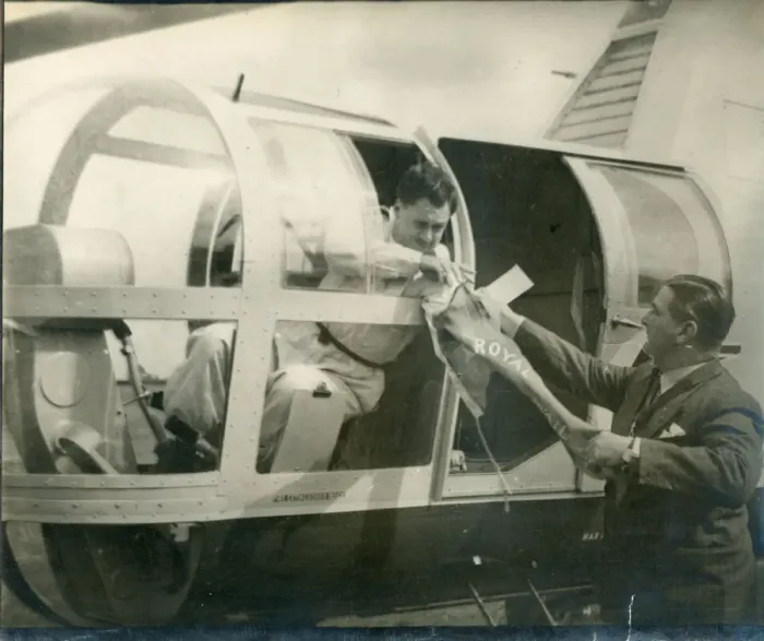 Framed Print : Capt John Theilmann in Sikorsky S-51, G-AKCU, of BEA, r?