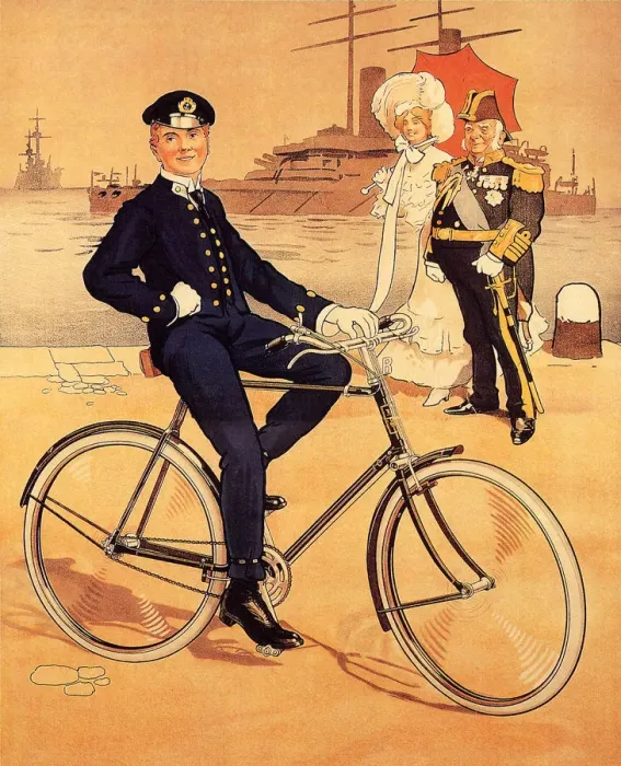 Framed Print : Captain on Bicycle Date: 1922 Framed Print : Captain on Bicycle Date: 1922