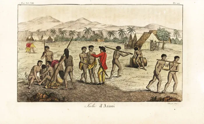 Framed Print : Captain Cooks men with natives at Waimea Framed Print : Captain Cooks men with natives at Waimea