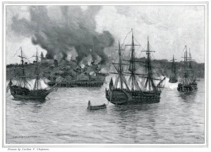 Framed Print : Captain Henry Mowatt bombards Falmouth Framed Print : Captain Henry Mowatt bombards Falmouth