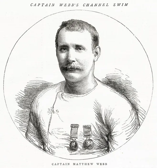 Framed Print : Captain Matthew WEBB (1848 - 1883), who on 24 August 1875 was the first person to swim the English Channel Date: 1875 Framed Print : Captain Matthew WEBB (1848 - 1883), who on 24 August 1875 was the first person to swim the English Channel Date: 1875