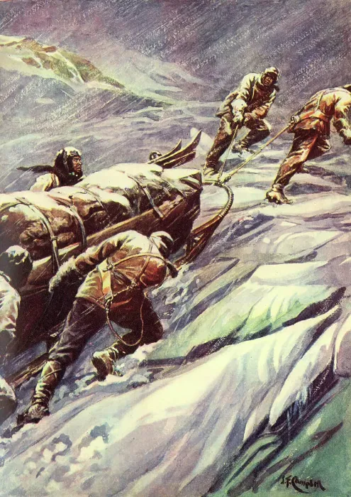 Framed Print : Captain Scott and his team hauling their sledge Framed Print : Captain Scott and his team hauling their sledge