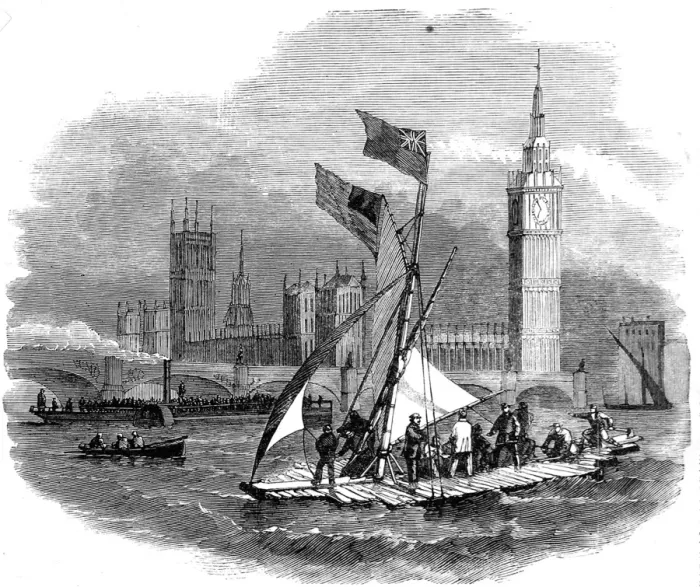 Framed Print : Captain Urquharts Life Preserving Raft, River Thames, 1858 Framed Print : Captain Urquharts Life Preserving Raft, River Thames, 1858