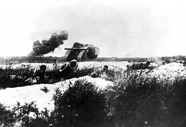 Captured British Mark IV tank on Western Front, WW1