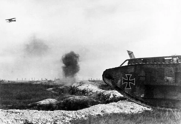 Captured British tank with German markings, WW1