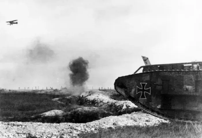 Framed Print : Captured British tank with German markings, WW1 Framed Print : Captured British tank with German markings, WW1