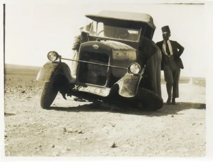 Framed Print : Car with broken wheel in the desert, Middle East Framed Print : Car with broken wheel in the desert, Middle East