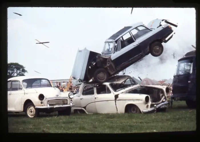 Framed Print : Car crashing through front of truck Framed Print : Car crashing through front of truck