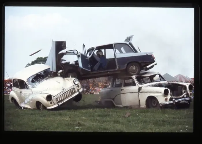 Framed Print : Car crashing through front of truck Framed Print : Car crashing through front of truck