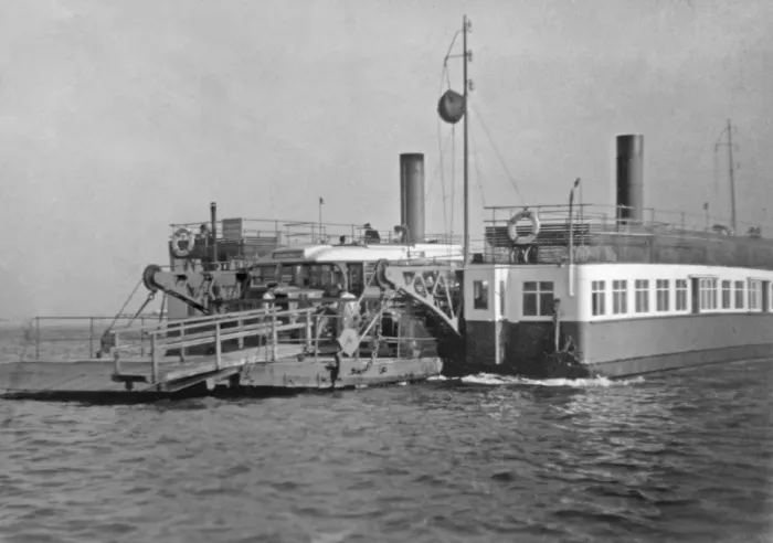 Framed Print : Car ferry with coach on board Framed Print : Car ferry with coach on board