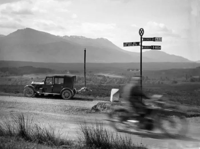 Framed Print : Car and motorbike passing on a road, Scotland Framed Print : Car and motorbike passing on a road, Scotland