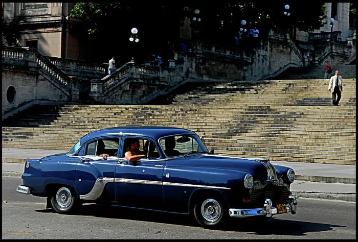 Framed Print : Car outside, Havana university, Cuba Framed Print : Car outside, Havana university, Cuba