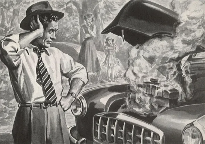 Framed Print : Car Trouble Date: 1950 Framed Print : Car Trouble Date: 1950