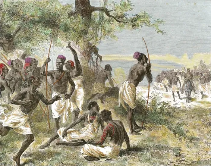 Framed Print : The caravan of Dr. Livingstone found a group of armed native Framed Print : The caravan of Dr. Livingstone found a group of armed native