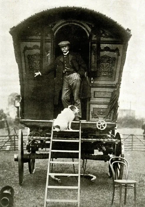 Framed Print : Caravan Jack and his dog Framed Print : Caravan Jack and his dog